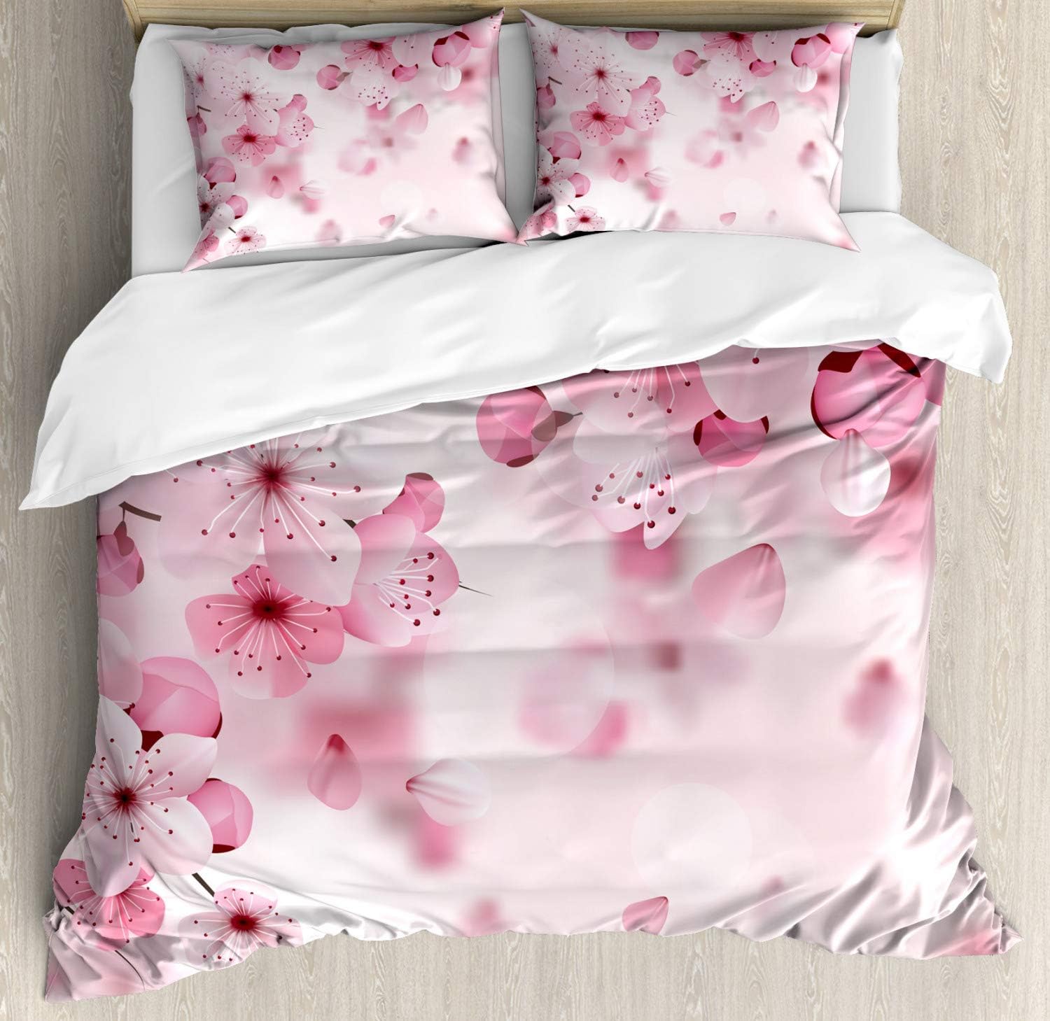 70% оƒƒ Evеrуthіng Ambesonne Floral Duvet Cover Set, Japanese Sakura Flowers Blossoms Eastern Spring Nature Theme Illustration, Decorative 3 Piece Bedding Set with 2 Pillow Shams, Queen Size, Baby Pink