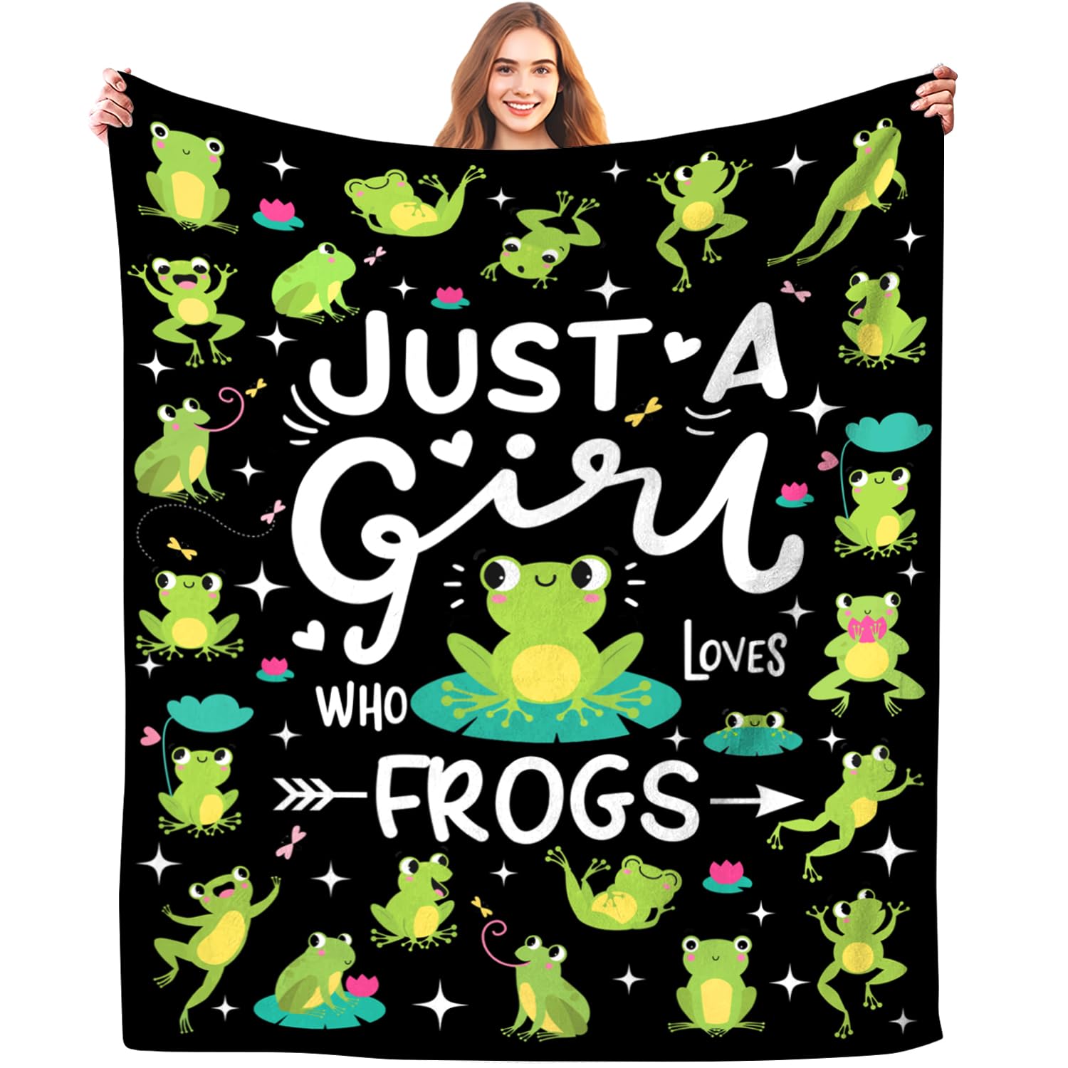Dumtuty Girls Frog Blanket Just A Who Loves Blankets Soft Warmth Flannel Throw Blankets Bedding Decor For Kids Adults Gifts All Season 50"X40"