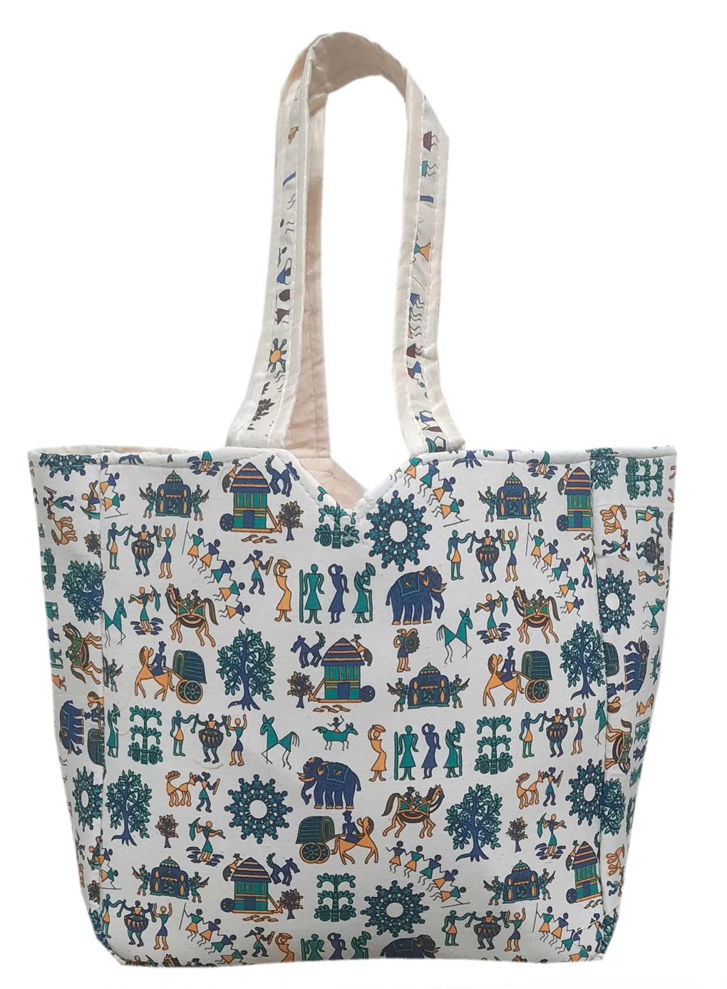 Ekam Art Durable Lightweight Warli Art Printed Shoulder Bag Tote Handbag with Top Handle, Indian Tribal Art, Gifts for Women, Valentines Day Gift (White, 15 Inch) (B0BL8CS1DV) Amazon Price History, Amazon Price Tracker