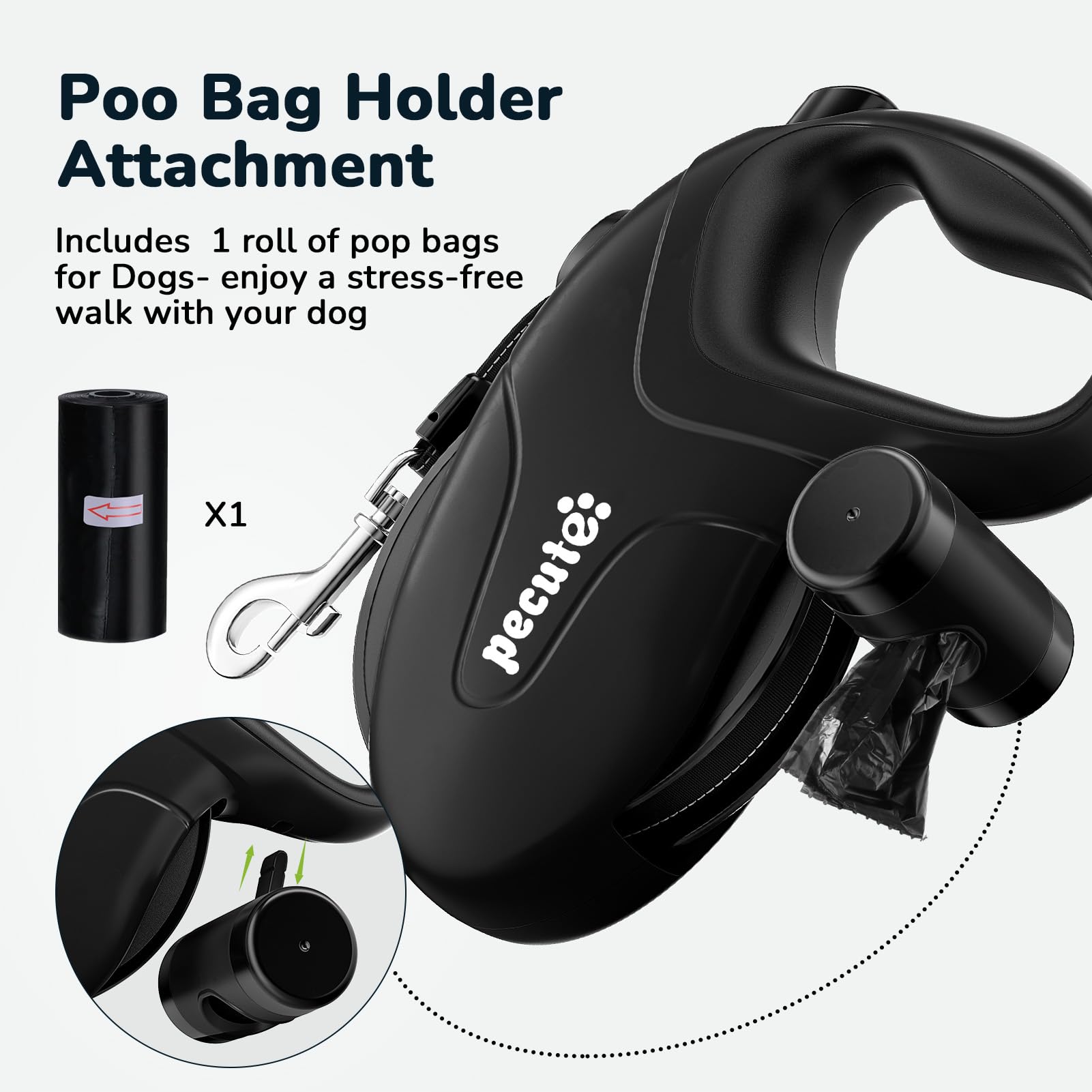Pecute Correa Perro Extensible/Retráctil 10M, hasta 50KG, Correas con Bandas Reflectantes para los Paseos Diarios del Perro|Perros Accesorios
