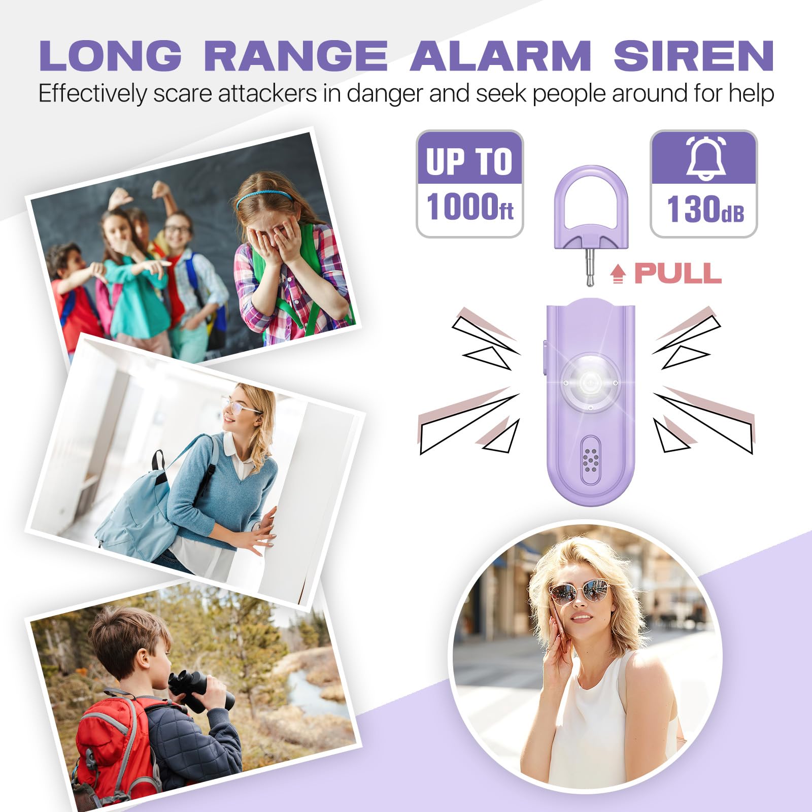 Llavero de alarma de seguridad personal para mujer, 2 unidades, sirena fuerte de 130 dB con luz estroboscópica SOS, linterna, altavoces dobles, llavero de defensa de seguridad para niñas,