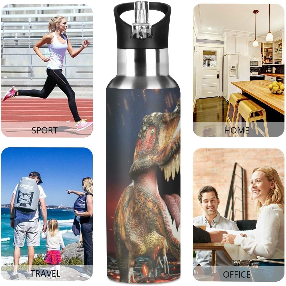 Dinosaur 3D T-Rex Water Bottle with Straw Lid Kids Insulated Stainless Steel Water Flask Sports, 20 Oz Hot Cold - Image 6