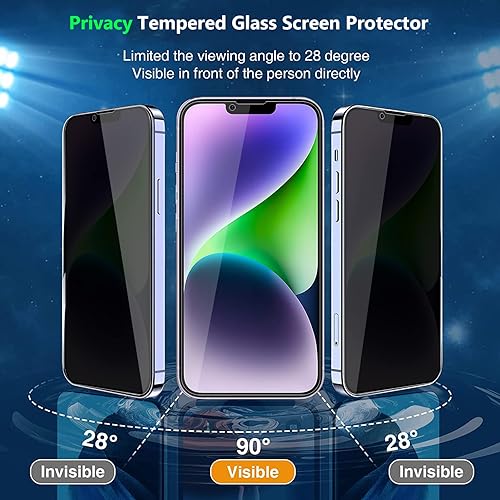 Miniatura 3 de MOOISVS - Protector de pantalla de vidrio templado de privacidad para iPhone 14 (6.1 pulgadas) + protector de lente de cámara (2 paquetes), película