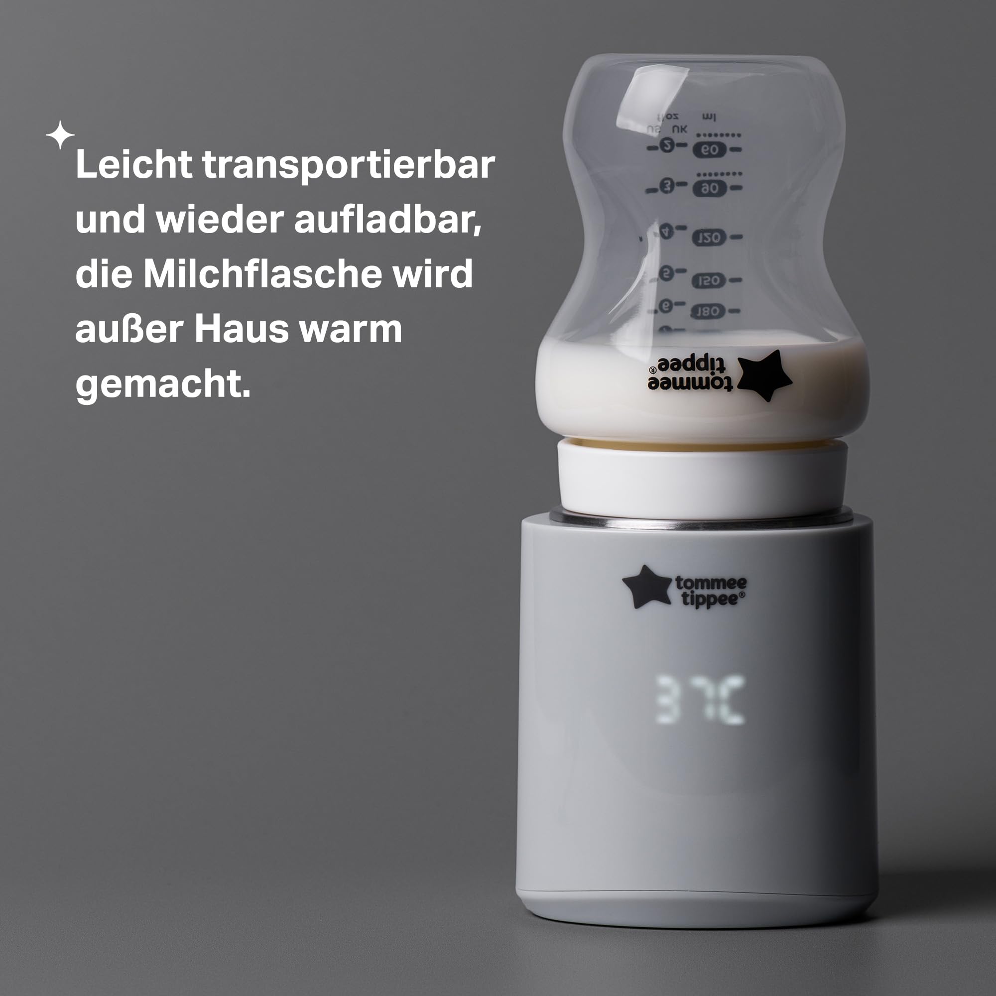 Tommee Tippee LetsGo Tragbarer Flaschenwärmer für unterwegs, aufladbar über USB, elektrischer Flaschenwärmer, leicht und reisefreundlich