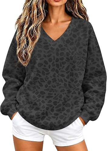 Oversized Sweatshirt for Women Cheetah Print Long Sleeve Com