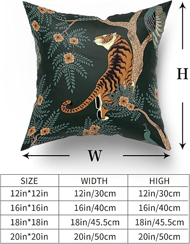 Miniatura 5 de aportt Juego de 2 fundas de almohada con diseño de tigre de 22 x 22 pulgadas, diseño de animales de bosque de pavo real, de algodón, decoración de