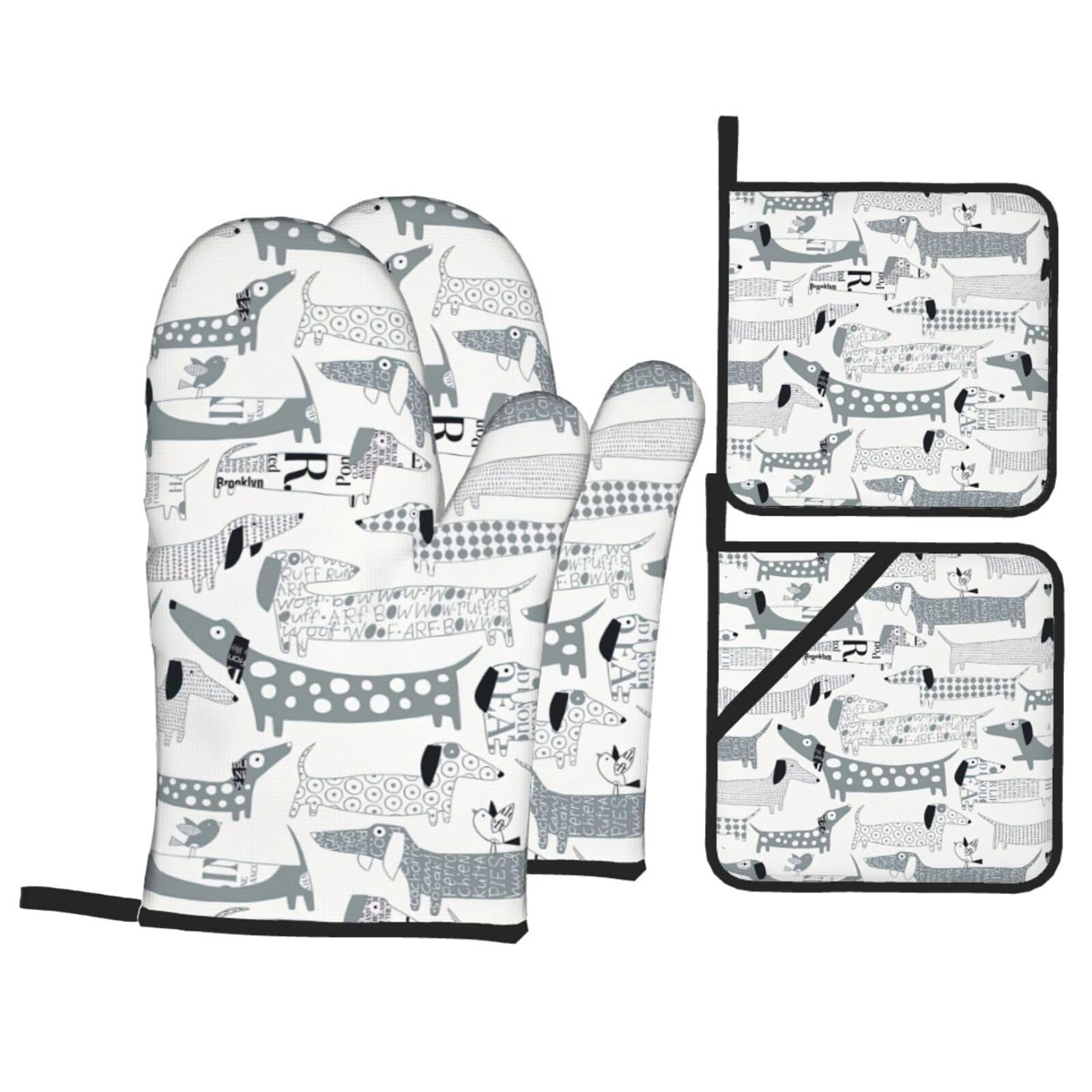 Cute Dachshund Dog Print Oven Microwaving Waterproof Kitchen Gloves for Baking Grilling Holiday Cooking