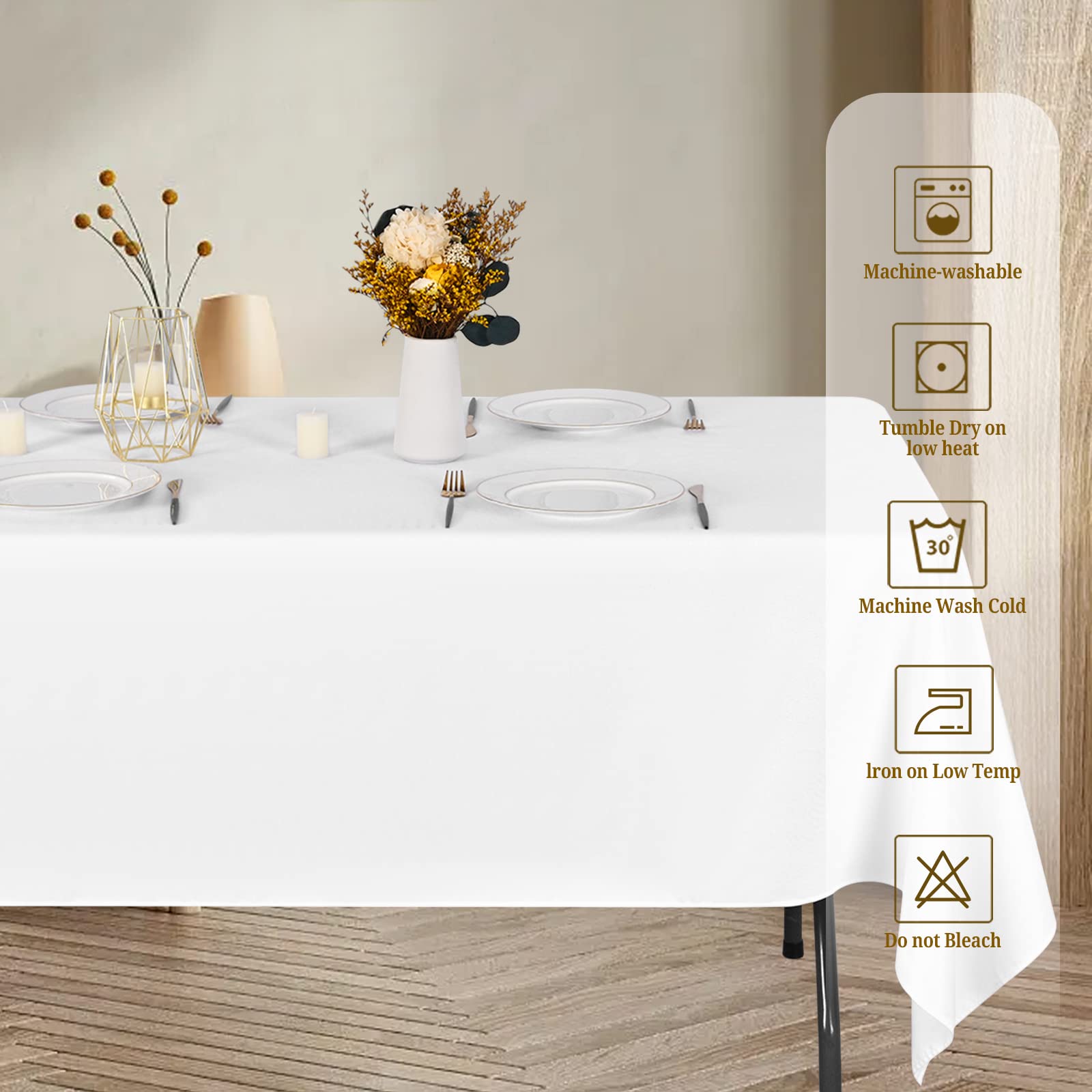 Lot De 4 Nappes Blanches 153x260 Cm - Polyester 210 G/m² - Pour Table 6 Pieds - Mariage, Fête, Banquet
