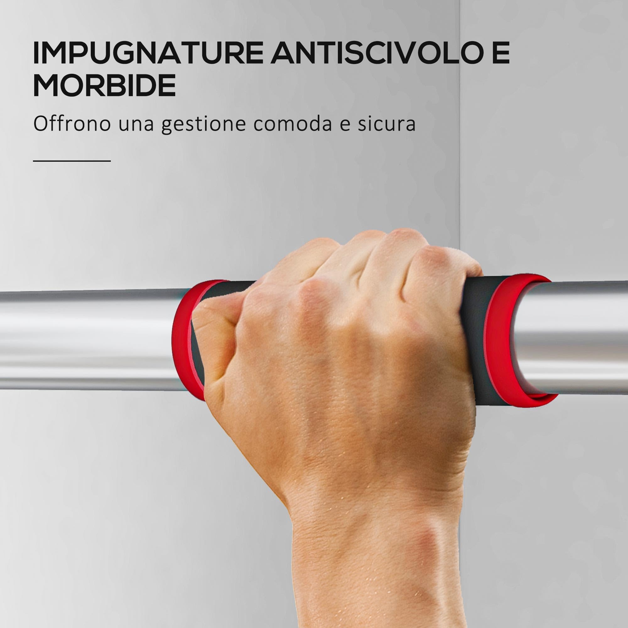 SPORTNOW Sbarra per Trazioni a Larghezza Regolabile 75-92 cm con Impugnature Antiscivolo, Barra Trazioni in Acciaio, ABS e Plastica, Carico 200kg, per Allenamento a Casa, Rosso e Nero