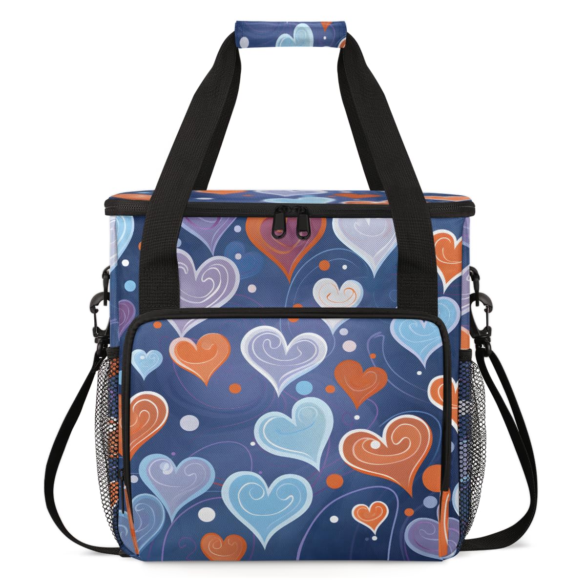 Abstract Heart Coffee Maker Carrying Bag, Portable Travel Storage Tote Bag Compatible with K-Mini or K-Mini Plus, Single Serve Coffee Brewer Carrying Case with Multiple Pockets & Shoulder Strap