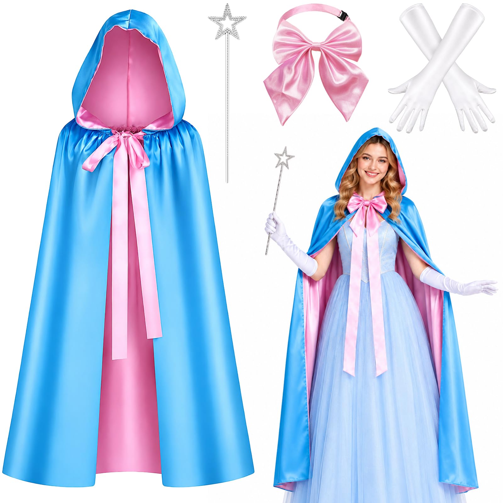 Fairy Godmother Costume Women Adult Fancy Dress Cape Wand Gloves Bow