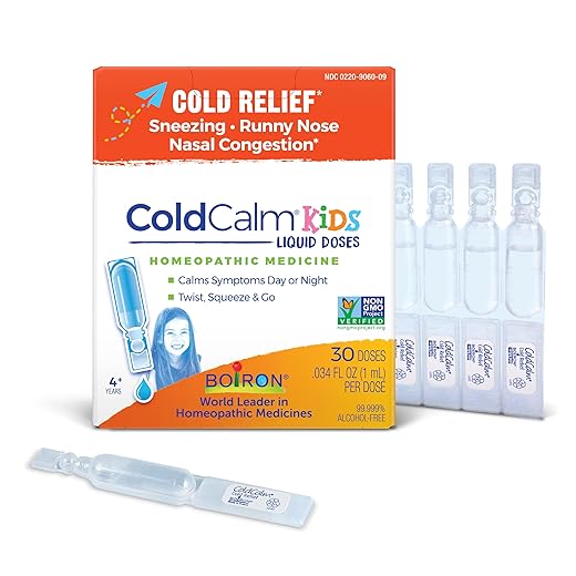 Boiron ColdCalm Kids Single-Use Drops for Relief from Cold Symptoms of Sneezing, Runny Nose, and Nasal Congestion - Sterile and Non-Drowsy Liquid Doses - 30 Count