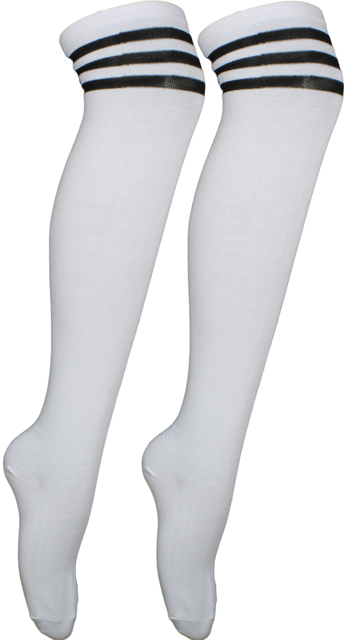 Cherry-on-Top Knee Thigh High Sock Cheerleader Pub Golf Fancy Dress Stripe Socks White/Black Stripe