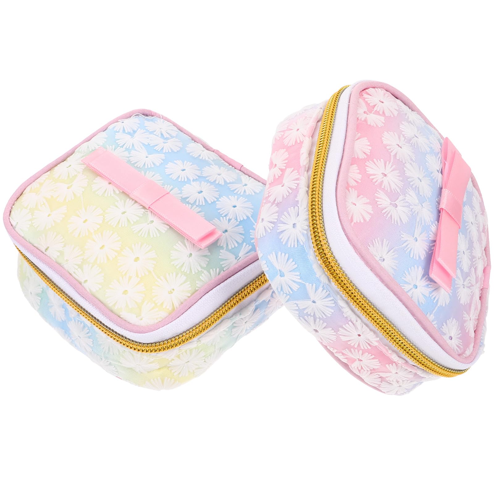 Sanitary Napkin Holder and Menstrual Pad Storage Bags 2pcs Set Mesh Embroidered Portable Pouch for Feminine Care and