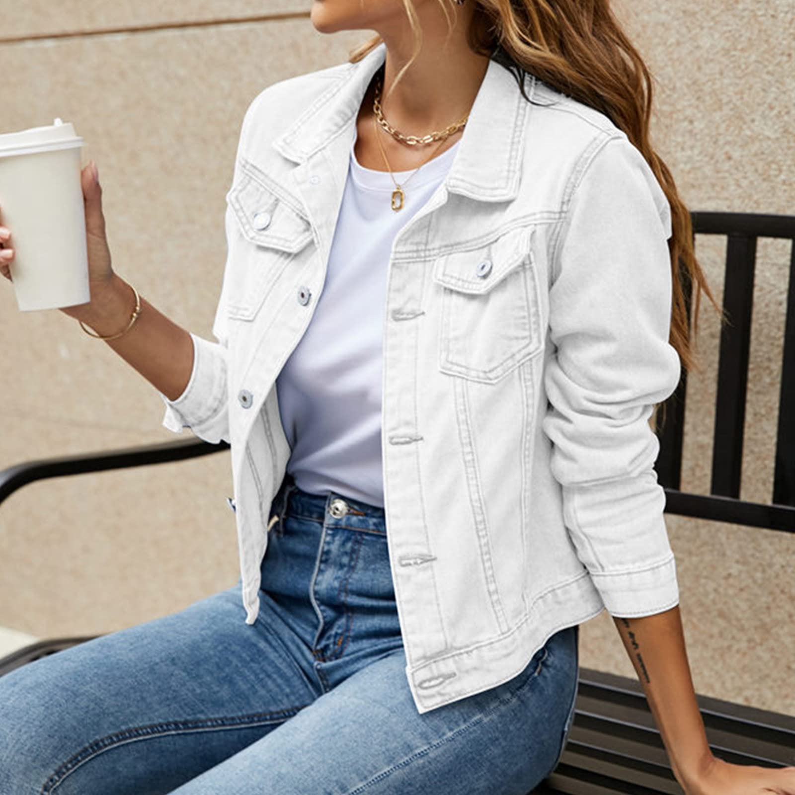 Generisch Chaquetas para mujer, chaqueta vaquera, chaqueta corta de primavera, chaqueta de entretiempo de verano, chaqueta de manga larga, chaqueta vaquera, chaqueta vaquera informal, chaqueta vaquera