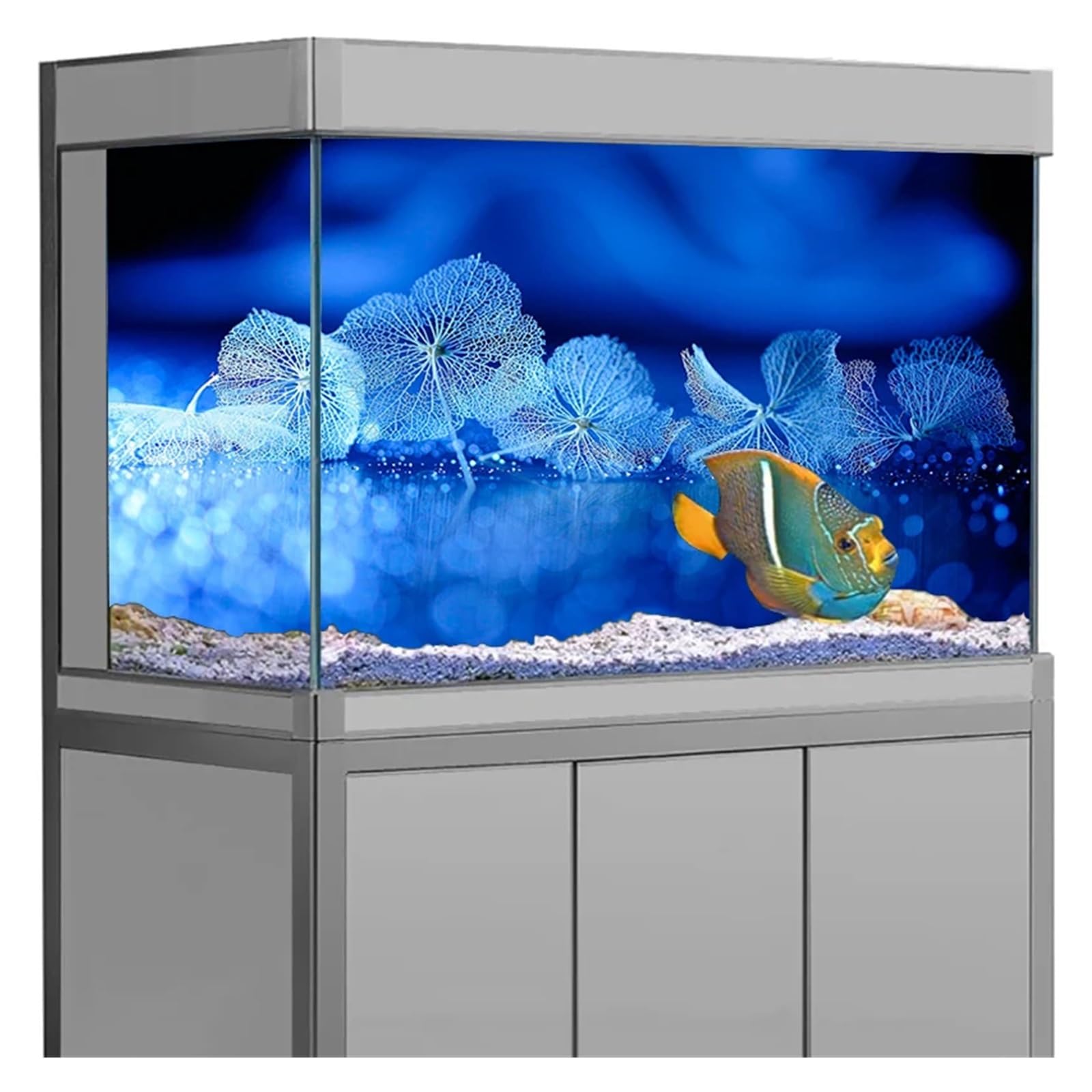 Aquarium Hintergrund Aufkleber Blau Blume Poster Fisch Tank Dekoration Selbst Klebe Tapete Hintergrund(50x80cm)