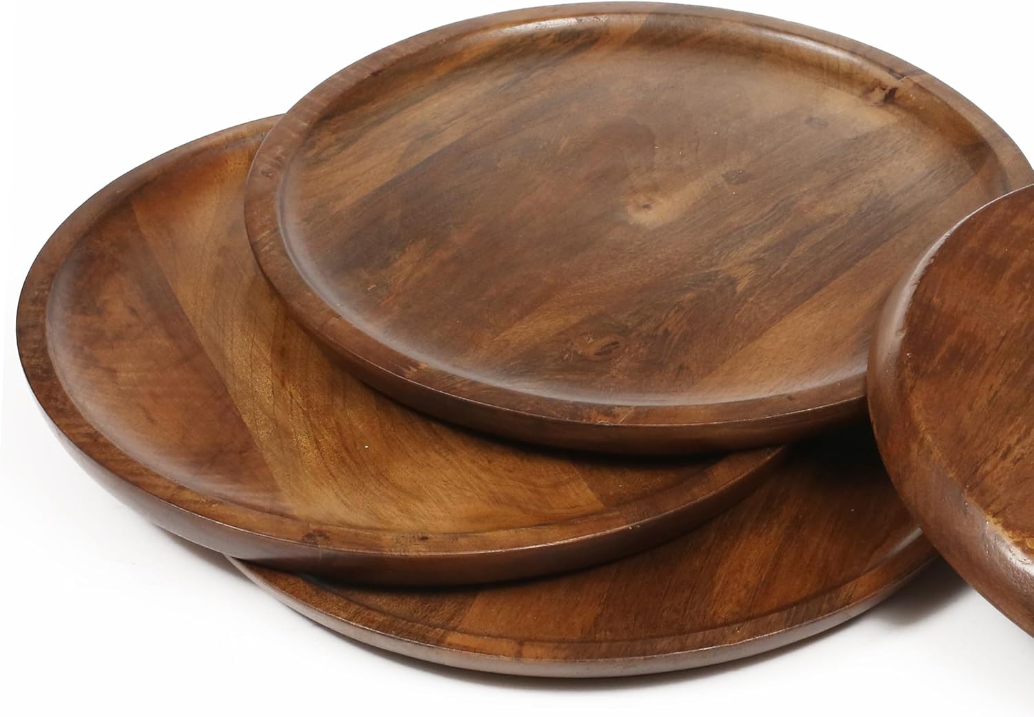 Alpha Living Home Wooden Charger Plates 11" - Set of 4 | Handcrafted Wooden Appetizer Plates for Dining & Serving | Durable, Lightweight, Rustic Decor for Home & Events (Walnut)