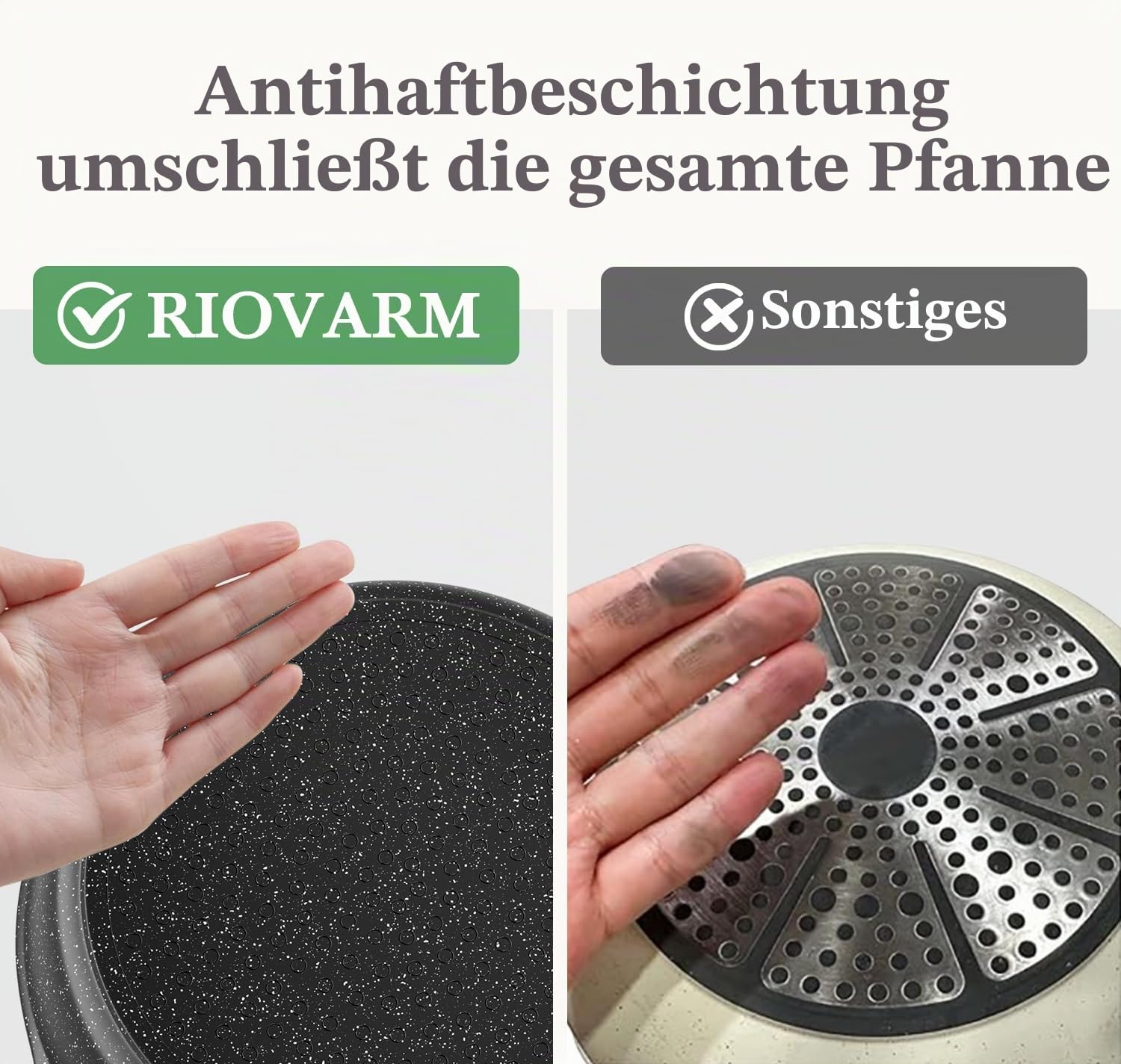 RIOVARM Induktion Bratpfannen Set mit abnehmbaren Griffen, Antihaft Pfannenset 20 cm 24 cm 28 cm, Granit Omelett Pfanne ohne PFOA, Kochgeschirr-Set für alle Herdarten, Spülmaschinen- und ofenfest