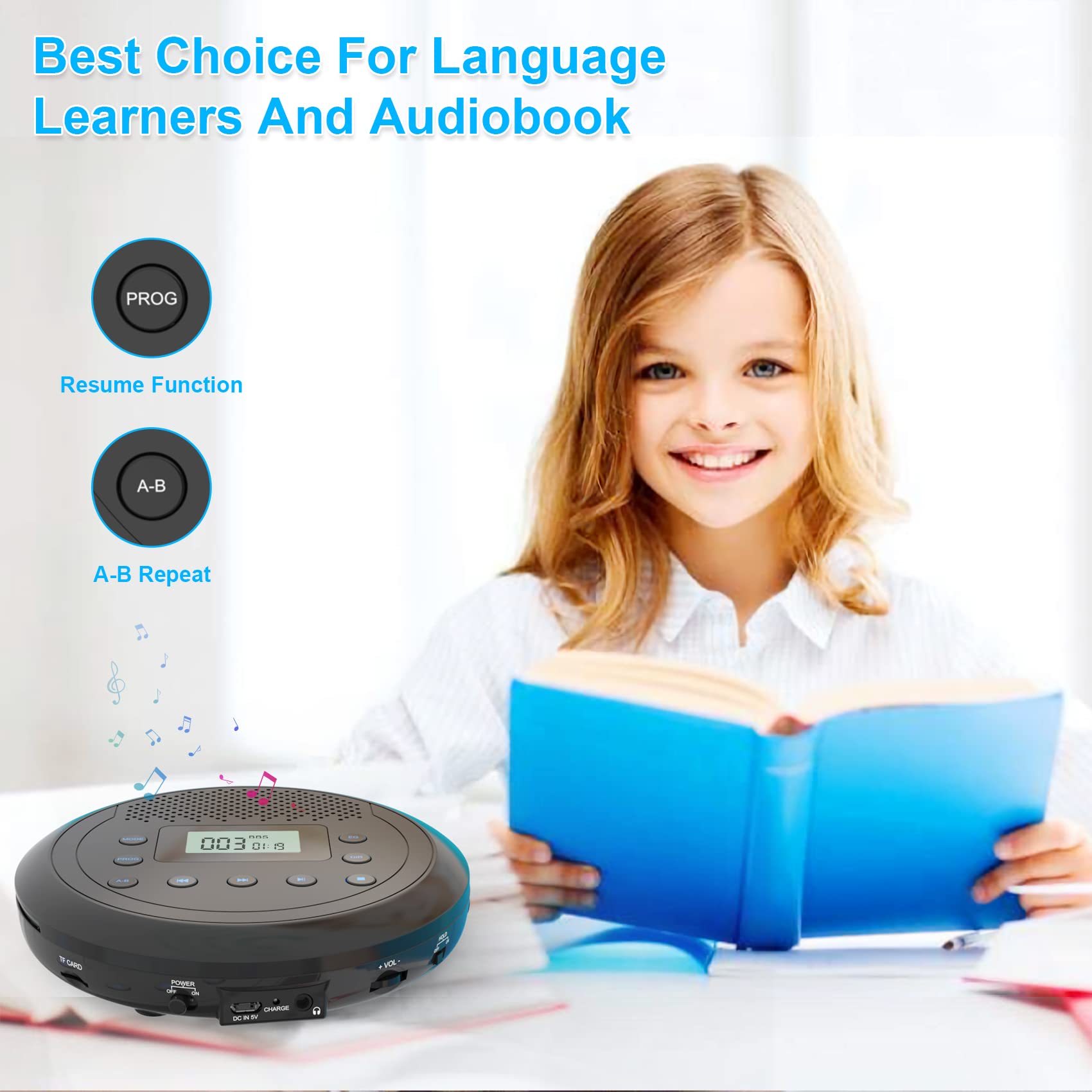 CD-speler Draagbaar met Stereogeluid met Twee Luidsprekers AUX en USB-poort Type C Oplaadbare CD-platenspeler Desktop CD-speler voor Thuis Kinderen Volwassenen Studenten (Wit CD-speler Draagbaar met Stereogeluid met Twee Luidsprekers AUX en USB-poort Type C Oplaadbare CD-platenspeler Desktop CD-speler voor Thuis Kinderen Volwassenen Studenten (Wit