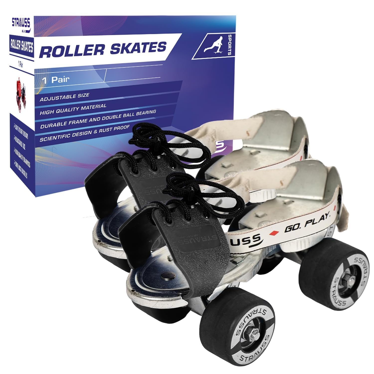 STRAUSS Junior Tenacity Roller Skates | Adjustable Shoe Size for Kids | 4 Wheels Skates for Boys and Girls | for Indoor and Outdoor Skating | Age Group 3-7 Years | Weight Capacity Upto 40kgs, Black (B0CCJLC88D) Amazon Price History, Amazon Price Tracker