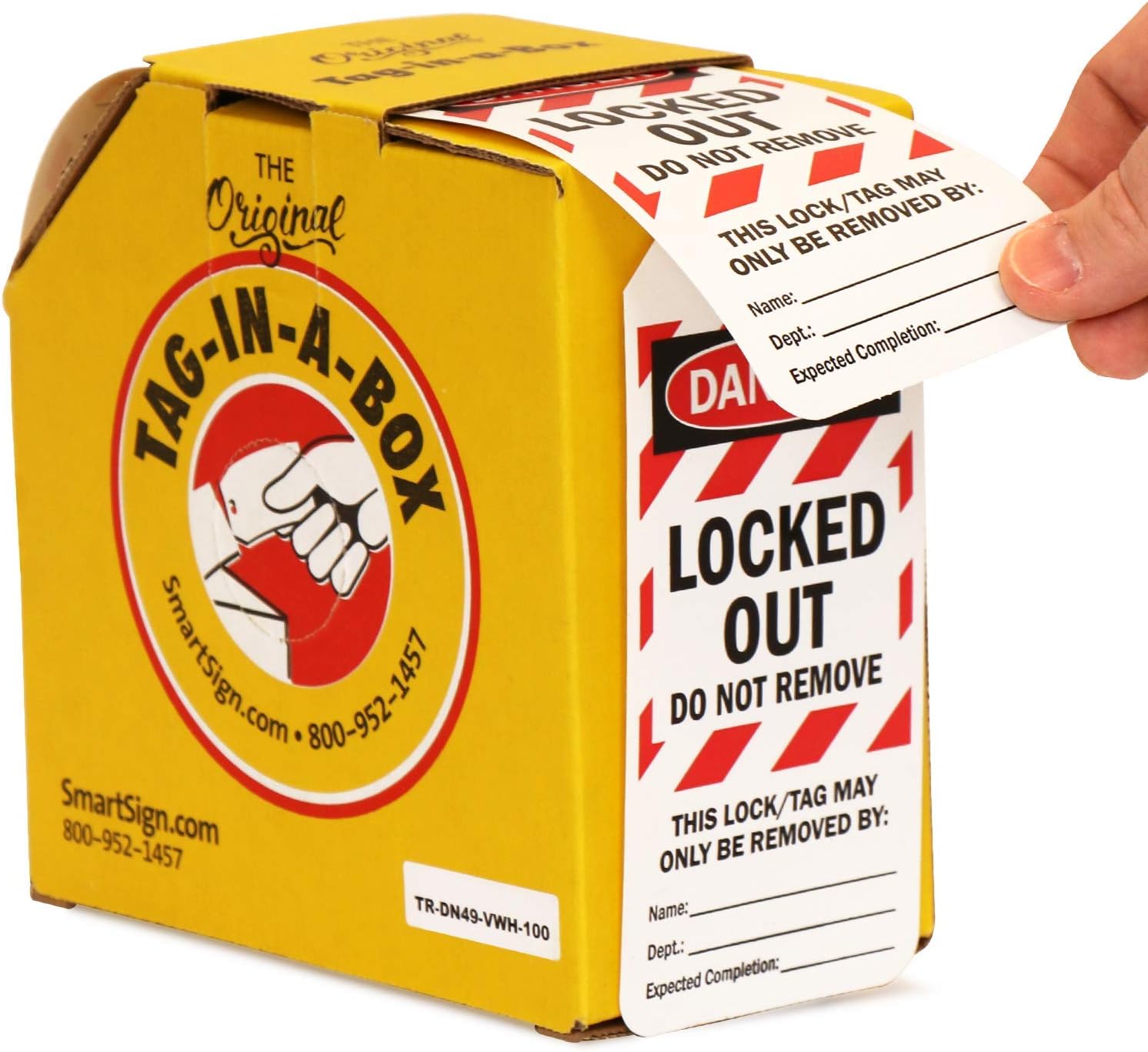SmartSign Pack of 100 “Danger - Locked Out, Do Not Remove” 2-Sided Safety Tags in Dispenser Box| 3" x 6.25" Plastic