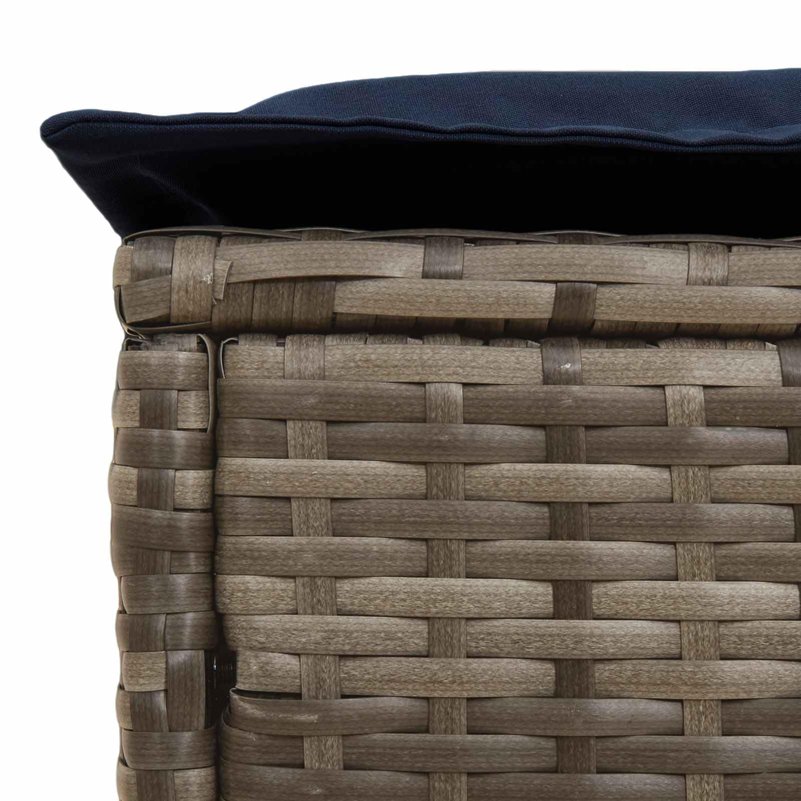 Poggiapiedi da Giardino grigio e blu navy in polyrattan 80 x 38 x 42 cm con cuscino rimovibile per salotto esterno, terrazzo, patio e veranda relax modulare