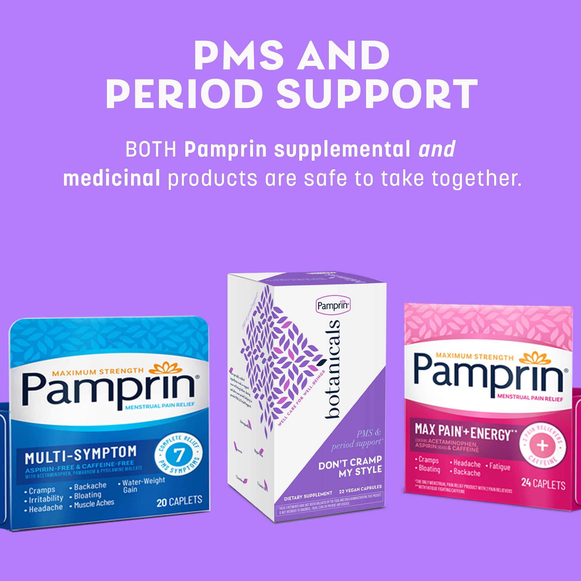 Pamprin Botanicals Supplement for PMS & Period Support, with Ashwagandha, Magnesium, Turmeric, Vitamin B6, Chasteberry, 22 Count — Amazon image 8