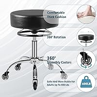 Vista 7 de Taburete rodante con ruedas, capacidad de peso de 400 libras, silla de pestañas resistente ajustable para tatuajes, laboratorio, masaje, spa, Negro