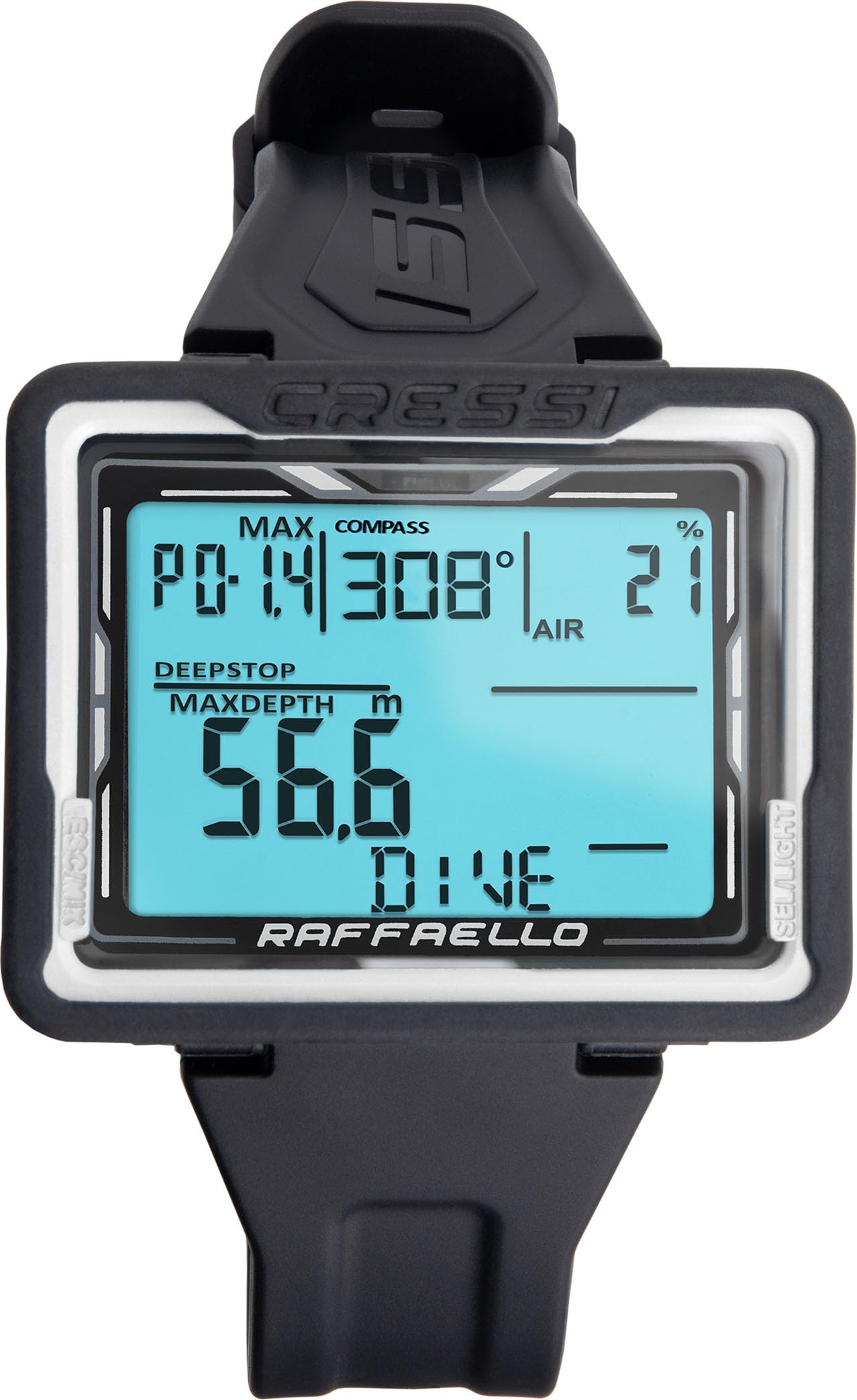 CRESSI Raffaello Diving Computer Black/White - Ordenador de Buceo Unisex con Amplia Pantalla Rectangular de Alto Contraste para la Máxima Legibilidad de los Datos Posible, Negro/Blanco, Talla Única
