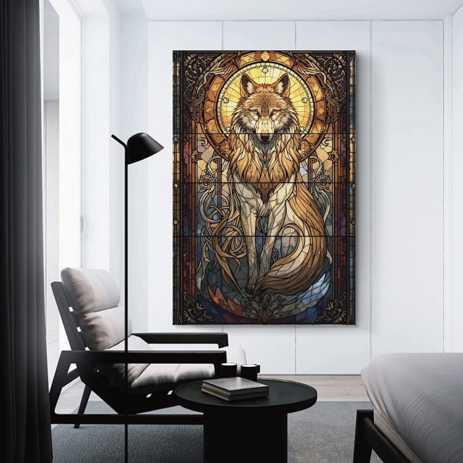Junmoney Unframe-Style-10 Stained Glass Wolf Room Decor Wall Art 24X36inch(60X90cm), For Lounge Decor, Offices Or Entryway Styling, A Flexible Wall Accent For Shared Spaces