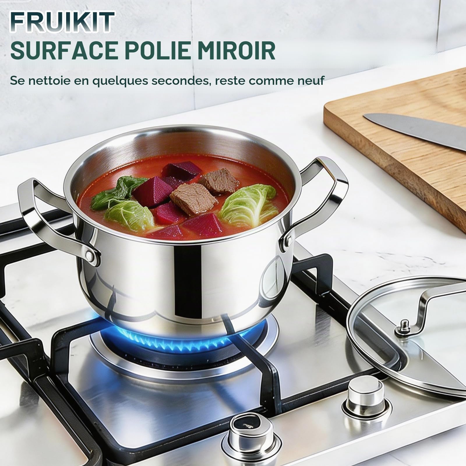 Batterie de Cuisine - 21 pièces Casseroles et Poêles en Acier Inoxydable, Poêle 30 CM, Sauteuse 18 CM, Casseroles 18/20/22/26 CM – Tous feux compatibles