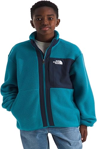 The North Face Boys' Yumiori Full Zip Jacket - Lightweight Fleece Coat, Open Hand Pockets, 2 Embroidered Logos, Dusk Blue/Summit Navy, Large