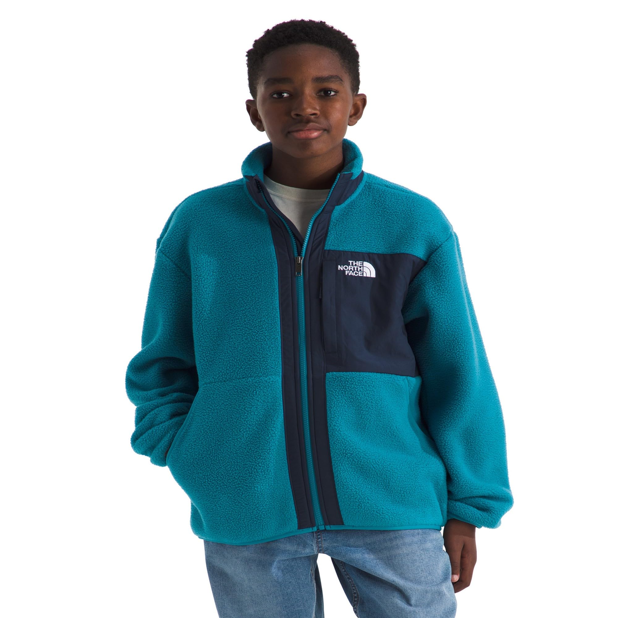The North Face boys Yumiori Full Zip Jacket - Lightweight Fleece Coat, Open Hand Pockets, 2 Embroidered Logos