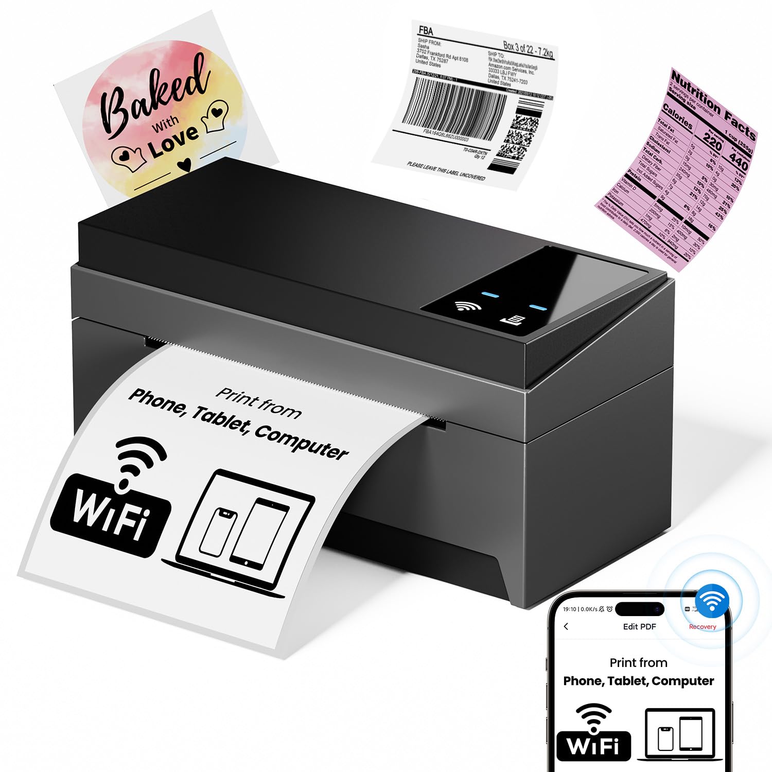 Phomemo PM249WiFi Imprimante Thermique 4x6 Étiquettes Expédition – WiFi + USB, Compatible Amazon, EBay, Shopify, Etsy, FedEx, UPS