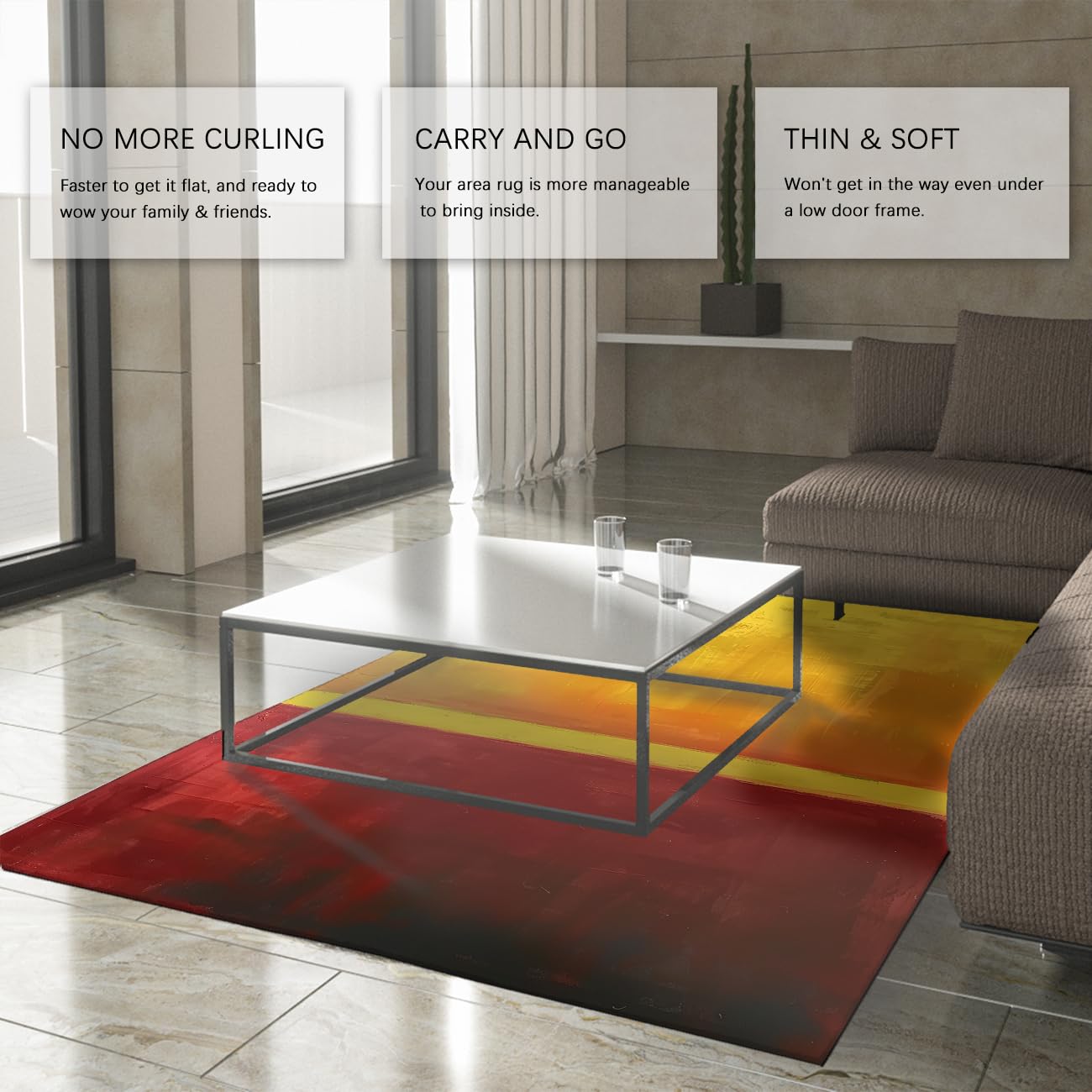 Dywan gradientowy wschód słońca 120 x 150 cm czerwony i żółty smukły kolorowy klocki dywan biuro gabinet sypialnia mata podłogowa wysoki obszar ruchu
