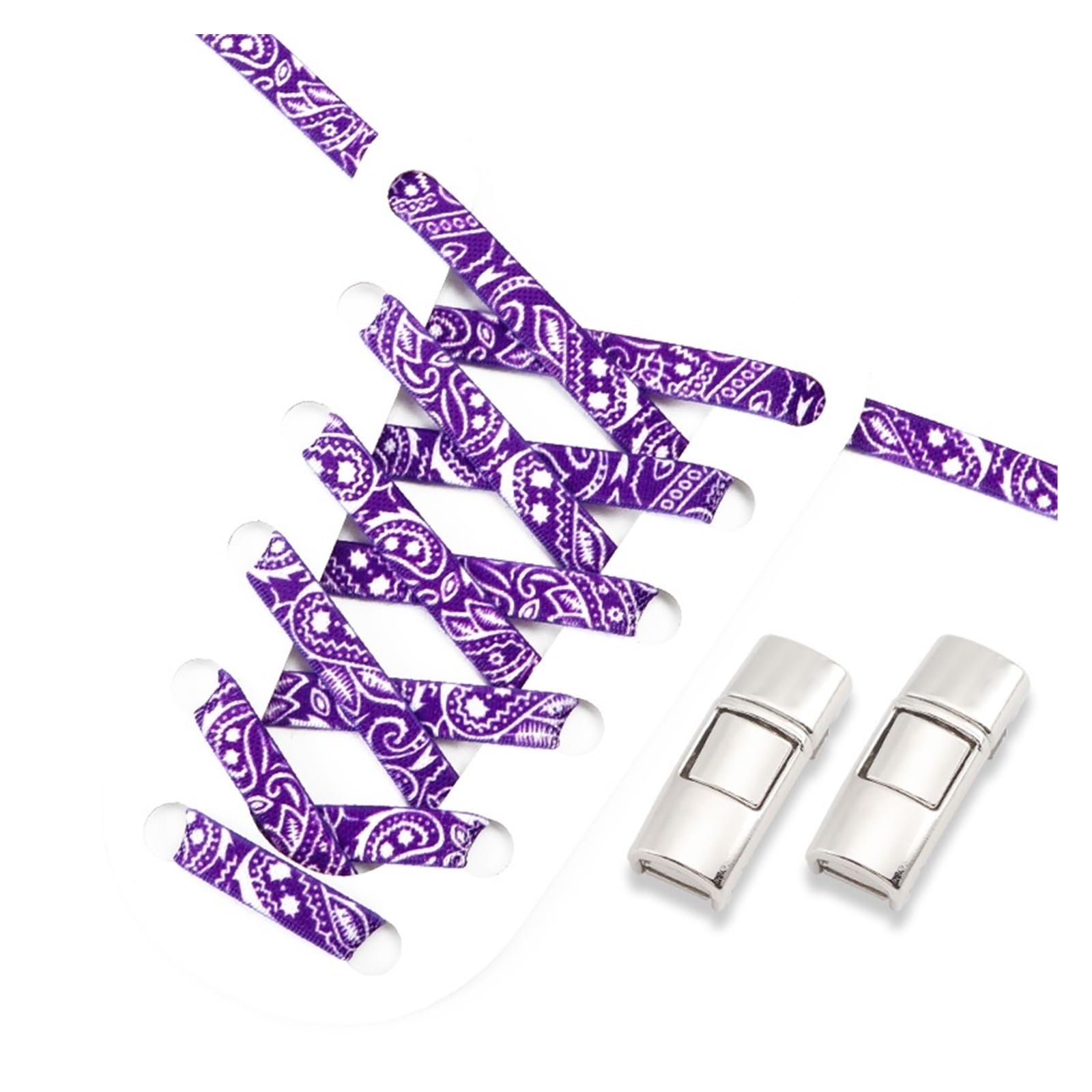 HEAGER Schuhe, Flexible Schuhe, Elastische Schnürsenkel Druckverschluss No Tie Schnürsenkel ohne Binden Cashew Flower Sport Kinder Erwachsene Dicke Tennis Bunte Schnürsenkel(Purple White)