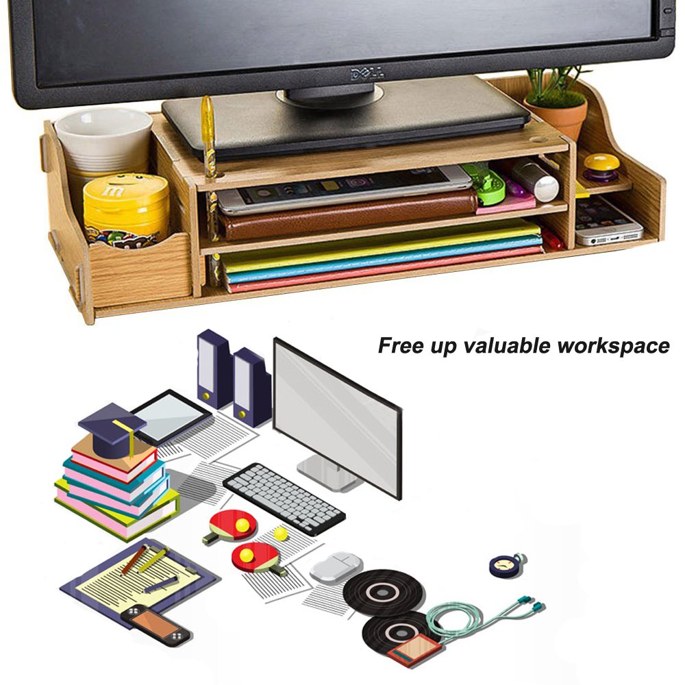 Computer Monitor Stand Office Supplies DIY Wood Stand 2 Adjustable