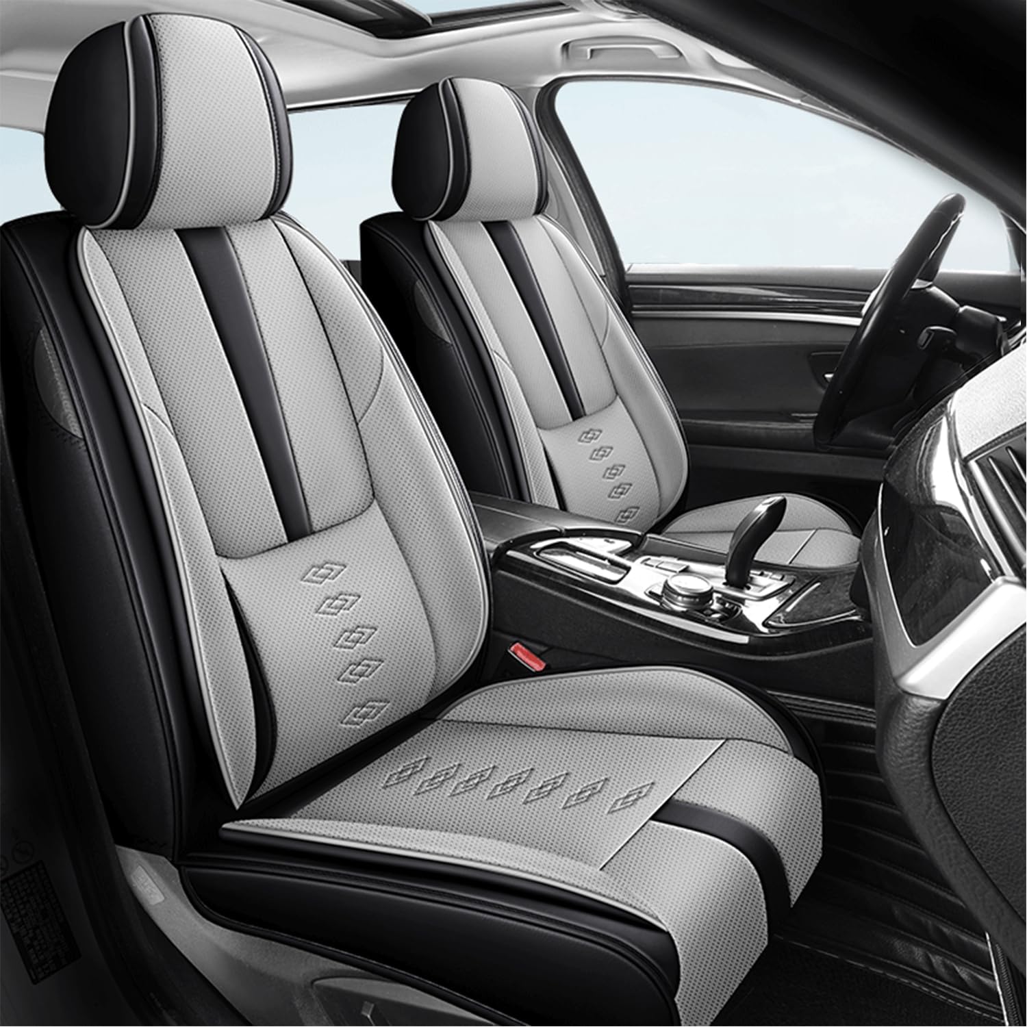 Car Seat Covers for Neon,for Dodge Neon 2000-2005,Leather Front Seat Covers,Airbag-Compatible Car Seat Protectors,Waterproof Seat Cover for Cars(Black+Gray,2PCS Only)