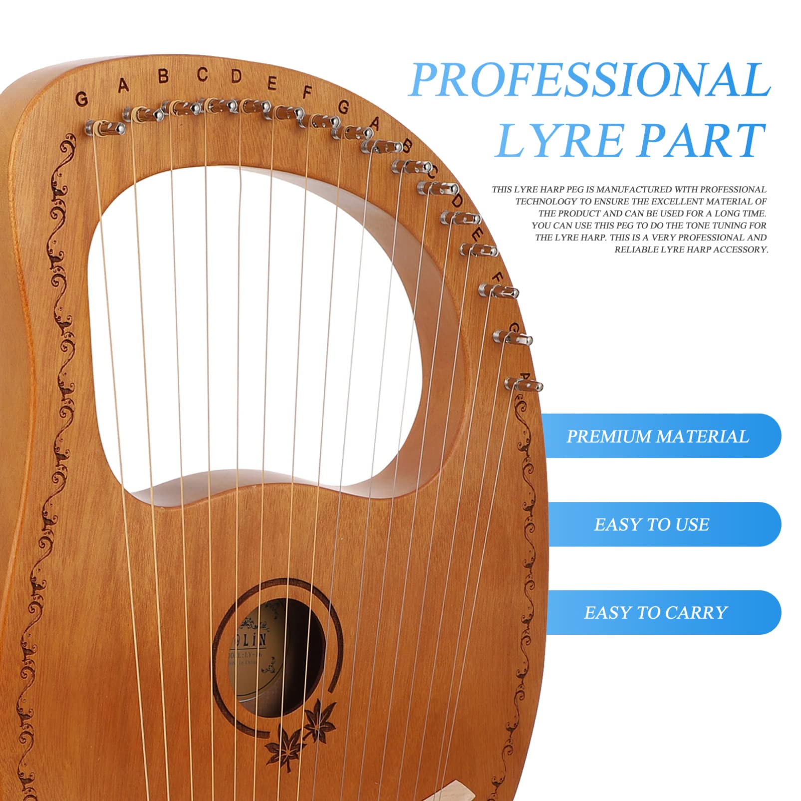 ibasenice Lyre Harp Nails 40.5 * 5mm String Pegs for Lyre Sturdy Music Pin Replacement Parts for Lyre for Beginners