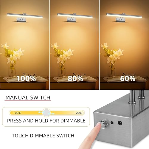 Miniatura 3 de FUNCHDAY Luz de imagen inalámbrica, luz de imagen remota regulable y temporizador, luz de pared de batería con tubo de luz giratorio, luz de