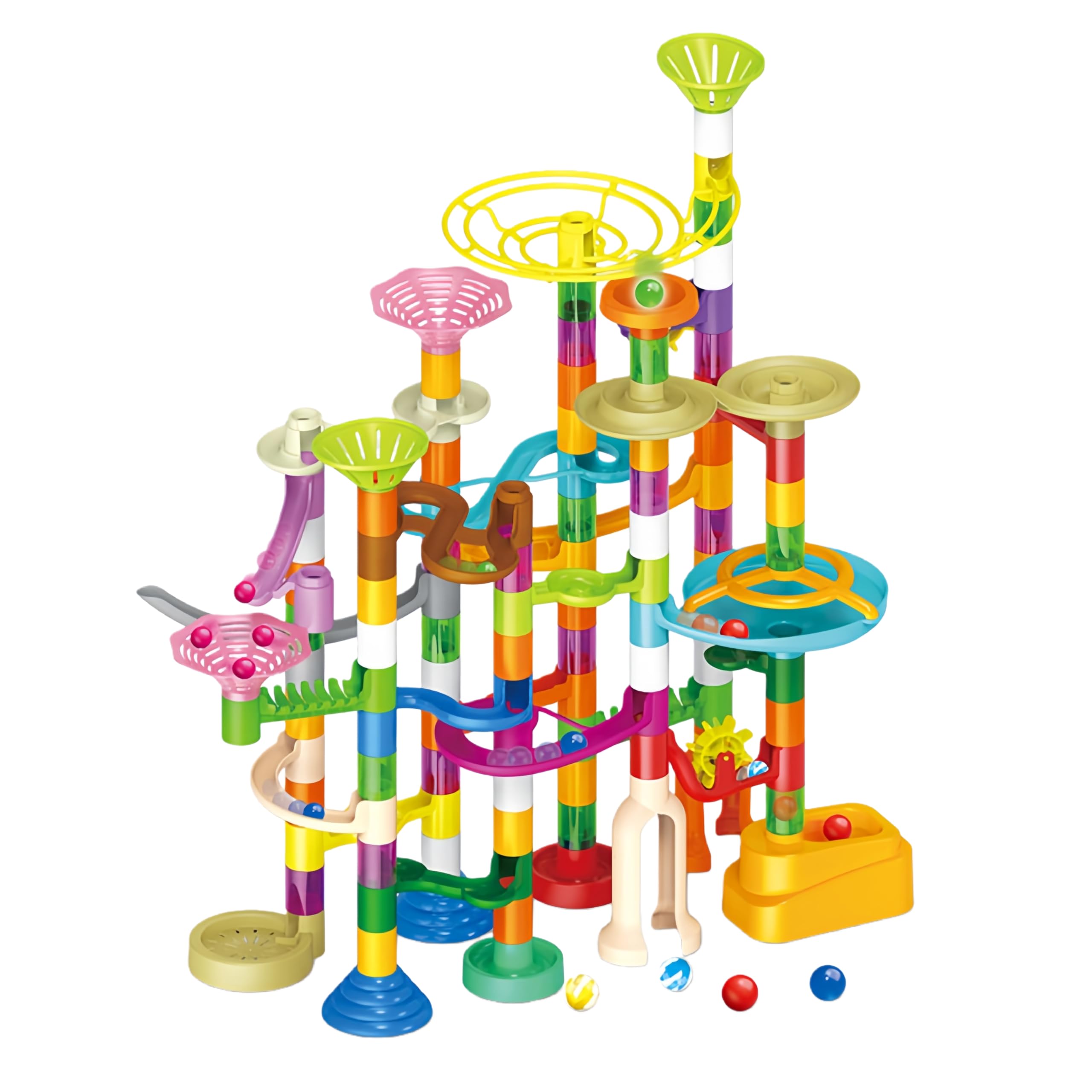 Muslecid Murmelbahn, 150pcs Kugelbahn für Kinder 3-12 Jahre, Kugelbahnen Marble Run, 90 Bahnelemente mit 30 Plastikmurmeln, Pädagogische Geschenke für Jungen Mädchen