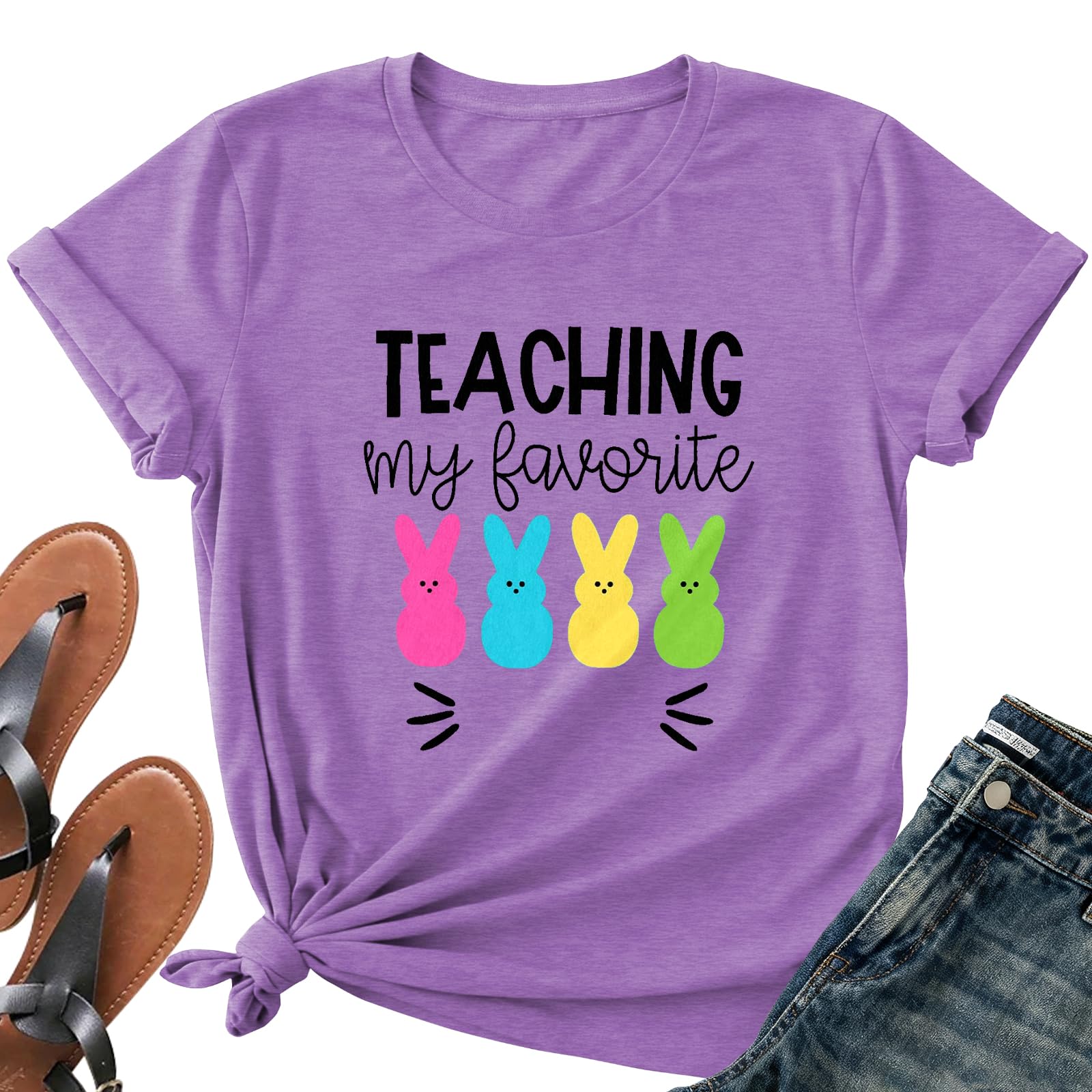 easter shirts for women-cute easter bunny tee tops oh for peeps sake shirt rabbit printing short sleeves ( l )