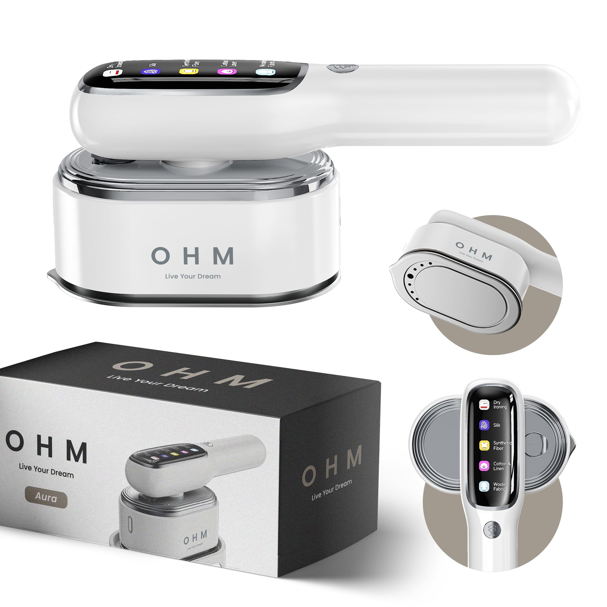 OHM Aura Portable Clothes Steamer Iron WHITE - Lightweight steam iron and garment steamer. 1200W hand held steamer, great as a travel iron. Tackle creases quickly and comfortably, at home or away.