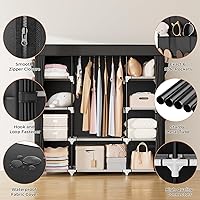 Vista 5 de VTRIN Portable Closet Wardrobe for Hanging Clothes 57.3 Inch Large Capacity Clothes Rack with Cover, 10 Storage Organizer Shelves, 1 Hanging Rods