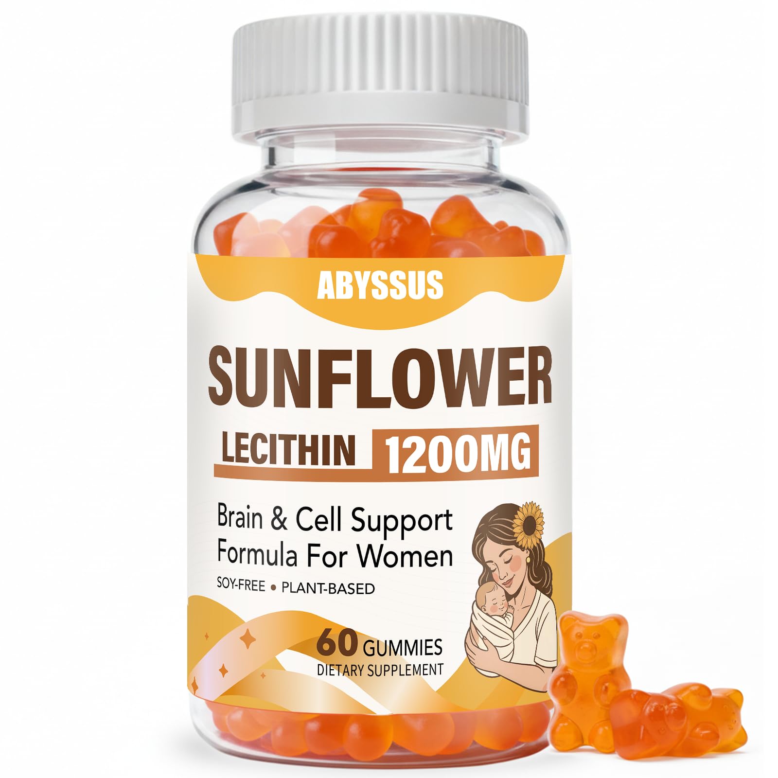 ABYSSUS Sunflower Lecithin Gummies 1200mg with PhosphatidylCholine, 60 Ct