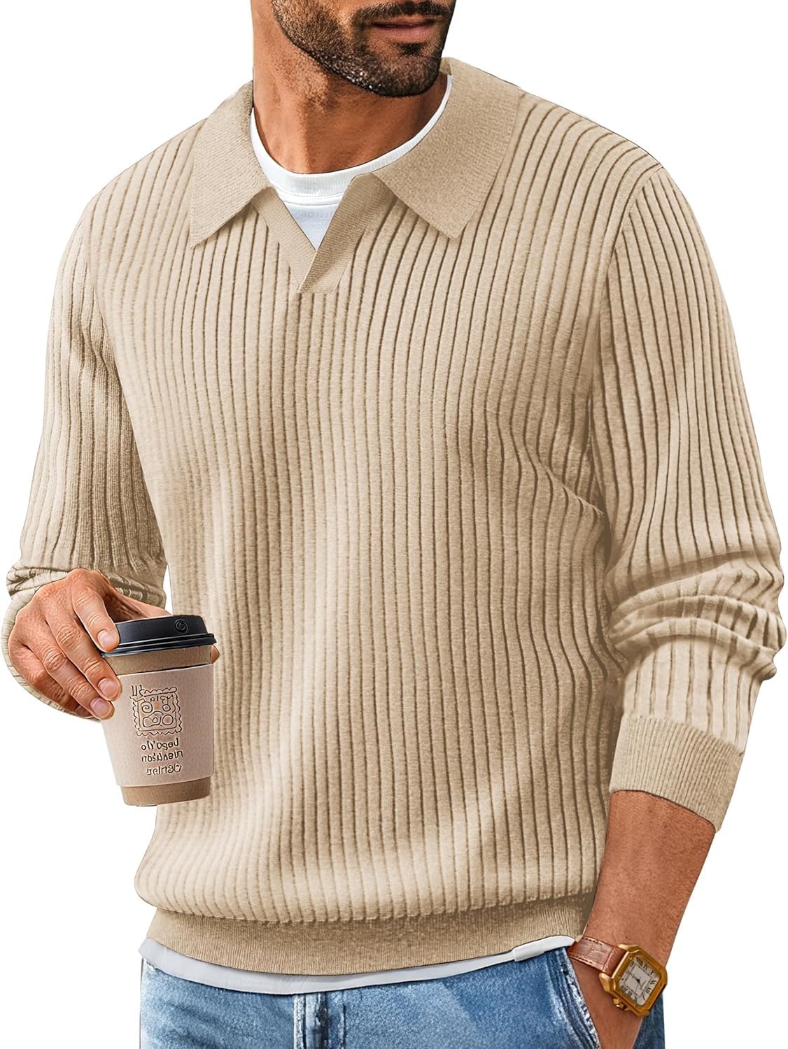 northwind Men's Cotton Full Sleeve Collar Polo Sweater for Men, Rib Knitted Winter Sweater-picture-45