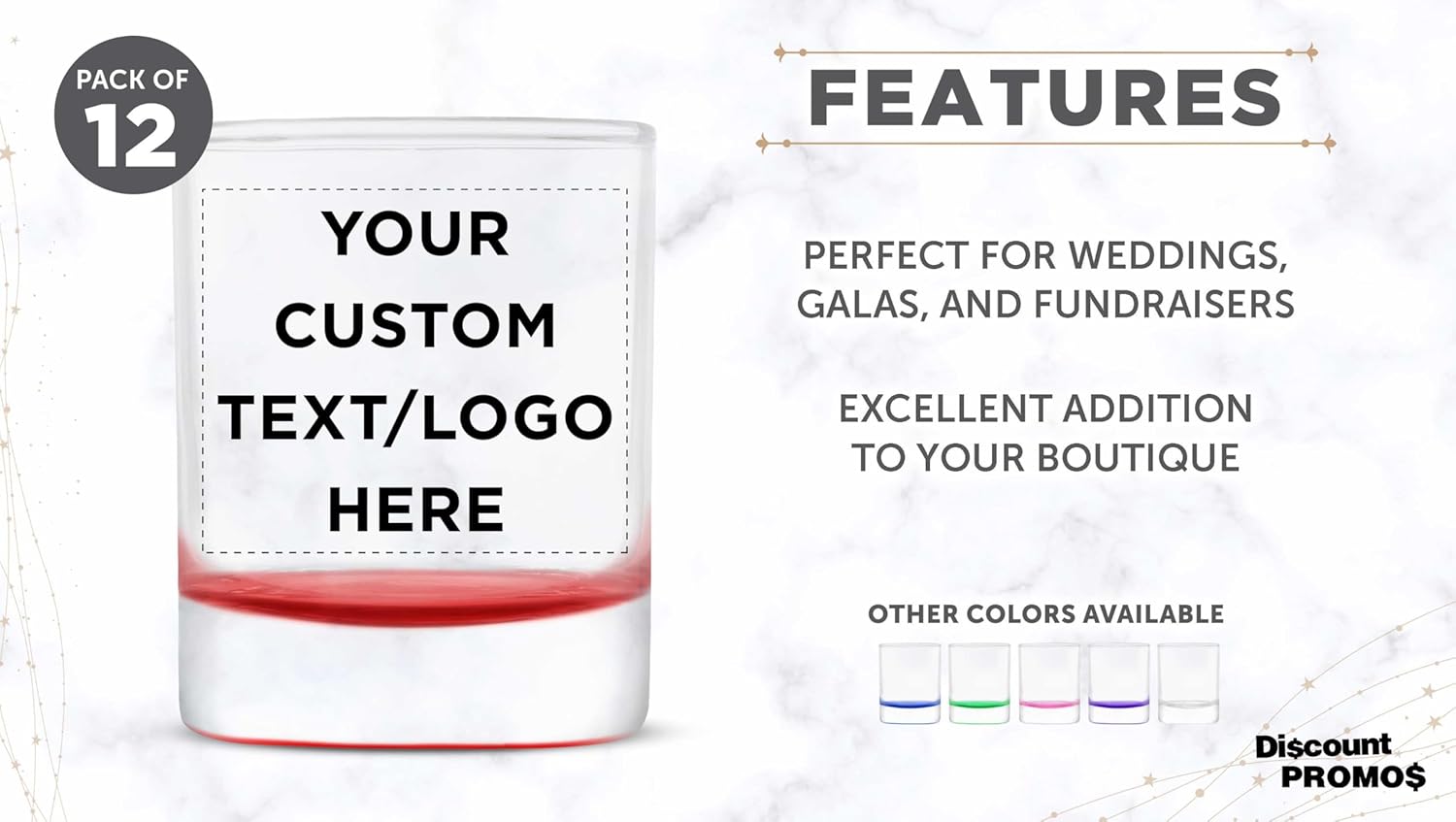 DISCOUNT PROMOS Custom Arc Votive Candle Holders 3 oz. Set of 12, Personalized Bulk Pack - Thick Base, Perfect for Wedding, Anniversary and Party Favors - Red Bottom