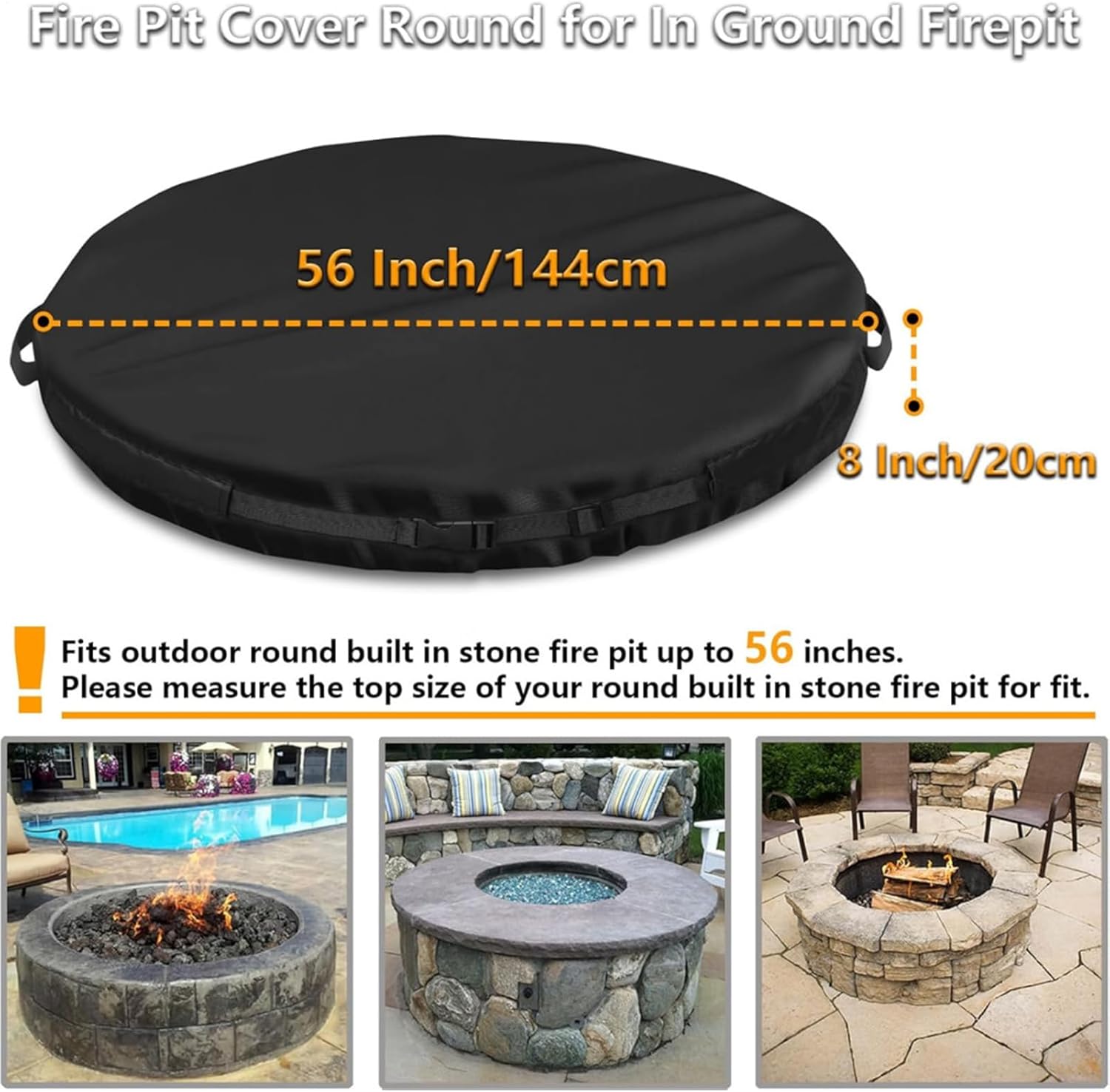Fire Pit Covers Round,with Handle 600D Oxford Heavy Duty Waterproof Windproof | Outdoor Patio Fireplace Cover,for Garden Yard Patio Balcony Lawn Grassland