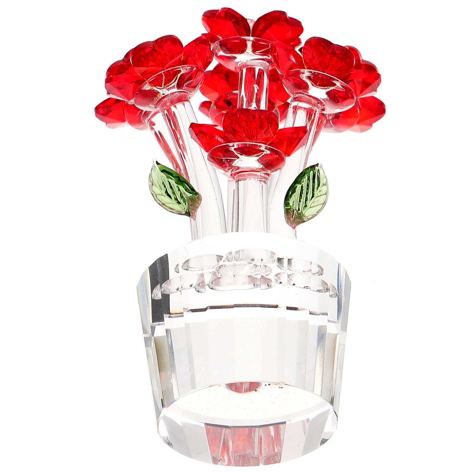 Adorno de mesa flor roja de cristal decorativo y creativo para salón u oficina