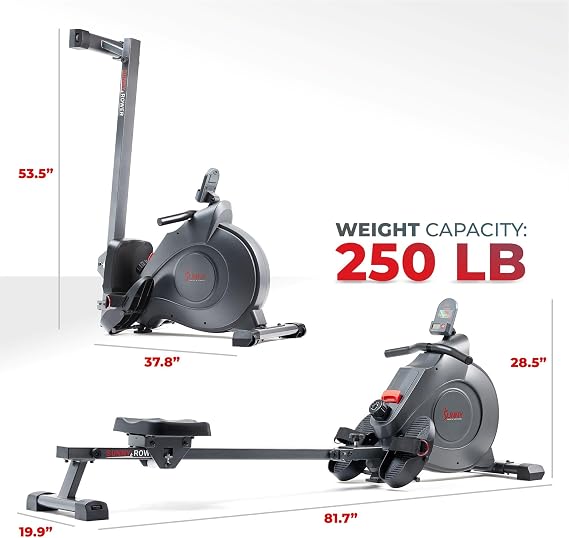 Sunny Health & Fitness Flip & Foldable Rower for Home with Long Slide Rail, Full-Body Rowing Workout, Low-Impact Joint-Friendly Exercise, Free SunnyFit Training App